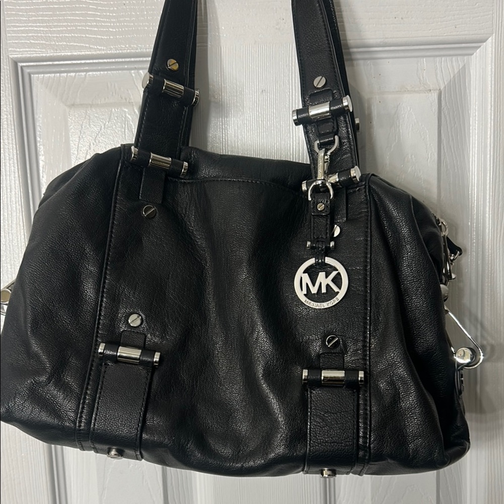 Michael Kors Black Leather Tote with Silver Hardware